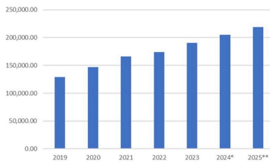 Gráfica de producción de frambuesa en México 2019-2025